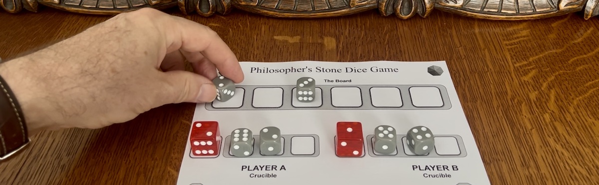 PSDG board: six gray dice and two Red Crystals